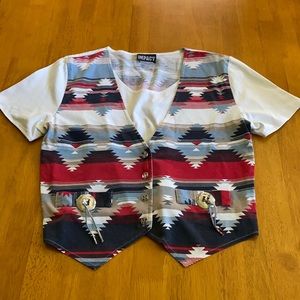 Pact Red Aztec Print Short Sleeve Vest Tee
